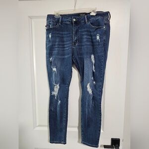 Judy Blue Skinny Blue Jeans with Distressed Details